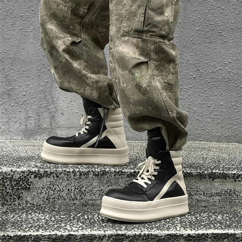 

Platform Leather Luxury High Top Women Sneakers Men's Motorcycle Boots Lace Up Zip Autumn Black Classics Designer Shoes