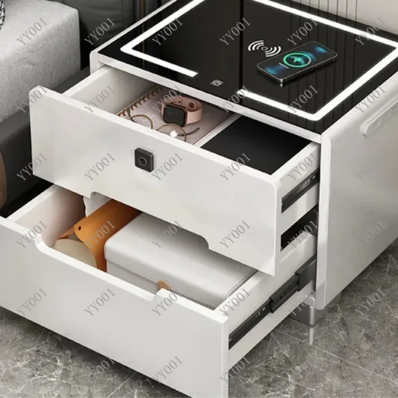 Smart Multifunctional Nightstand with Fingerprint Lock Wireless Charging Bedside Cabinet