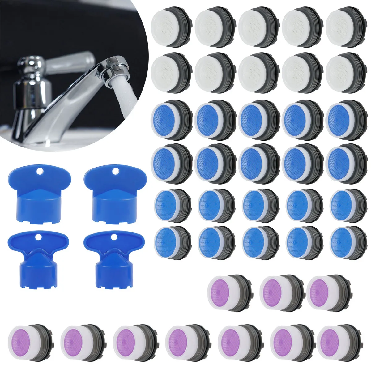 40PCS Faucet Aerator Saving Flows Restrictors Splash Proof Water Compatible M16.5 18.5 21.5 and 24mm Threaded