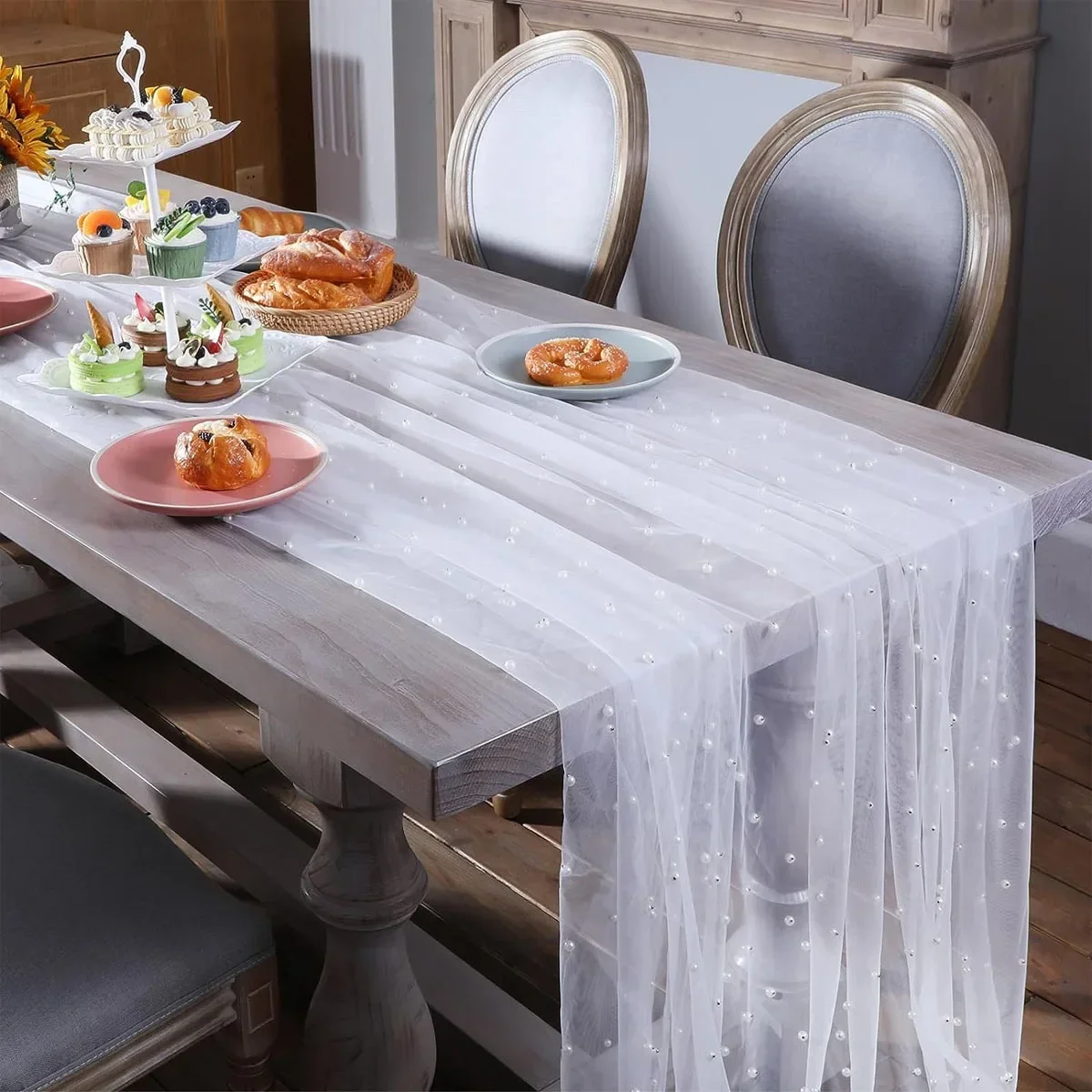 

300*150cm Pearl Gauze Wedding Arch Decor Bride Veil Tablecloth Pearl Tulle Wedding Birthday Party New Year Decoration Supplies