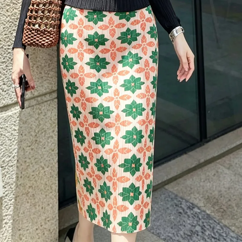 Miyake Pleated Skirt Set Plisse 2026 Casual Design Fold Top Printed Skirt Women Summer Slimming Elegant Commuter Pleats Set