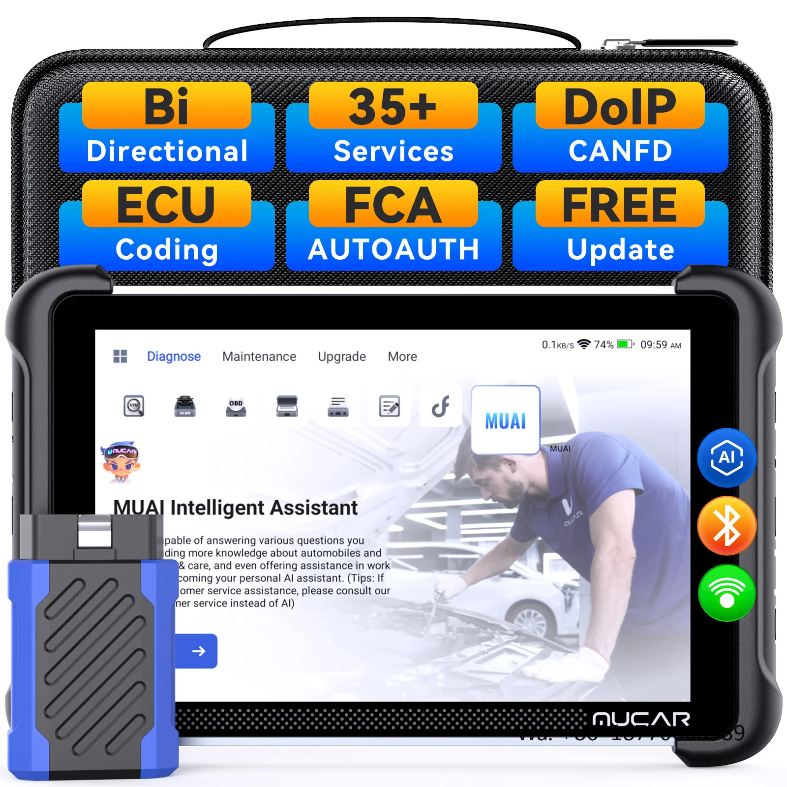 MUCAR 892BT AI Intelligent Diagnostic Tool 35 Reset Bidirectional CANFD DOIP Full System ECU Coding Free Update OBD2 Car Scanner