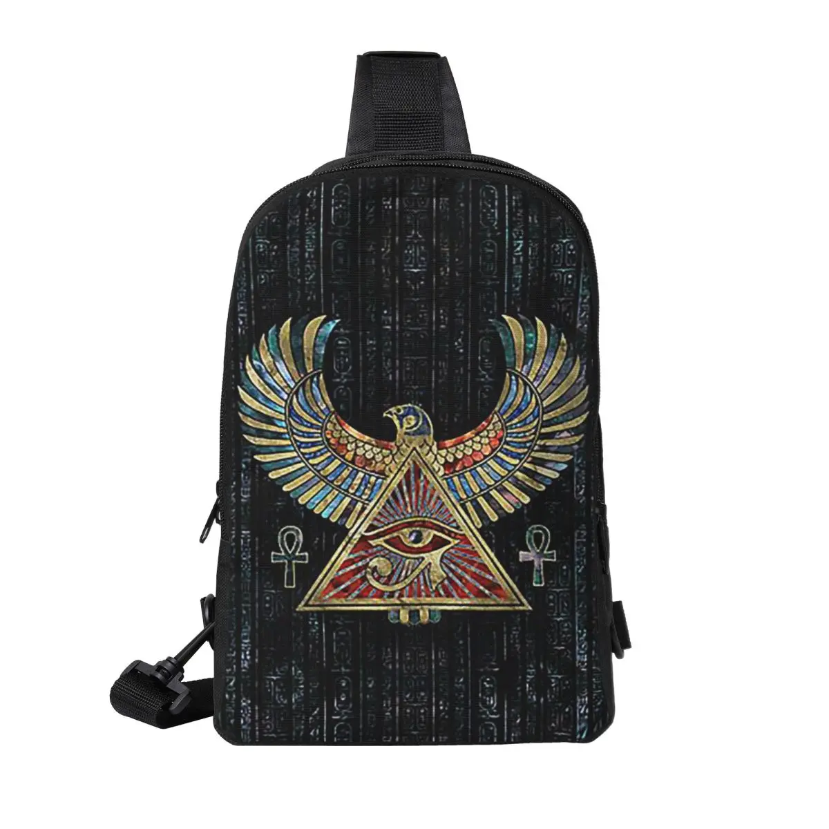 

Eye Of Horus Wadjet Gemstone And Gold Chest Bag Men Sling Crossbody Backpack Chest Bag Travel Hiking Daypack Shoulder Bag