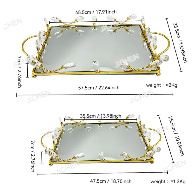 

Легкое роскошное зеркало, украшение, поддон, металлическая пластина с кристаллами, прямоугольный журнальный столик, чайный поднос, гостиная, хранение, дом orn