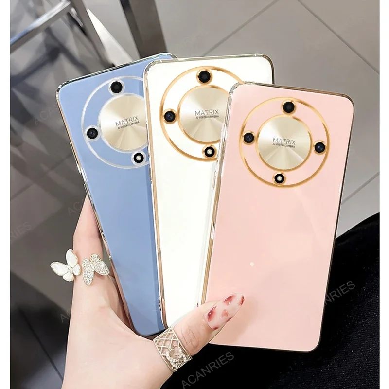 Magic6 Magic5 6lite 5lite Luxury Plating Ring Holder Stand Case For Huawei Honor Magic 6 5 Lite Pro 5g X9a X9b Silicone Cover