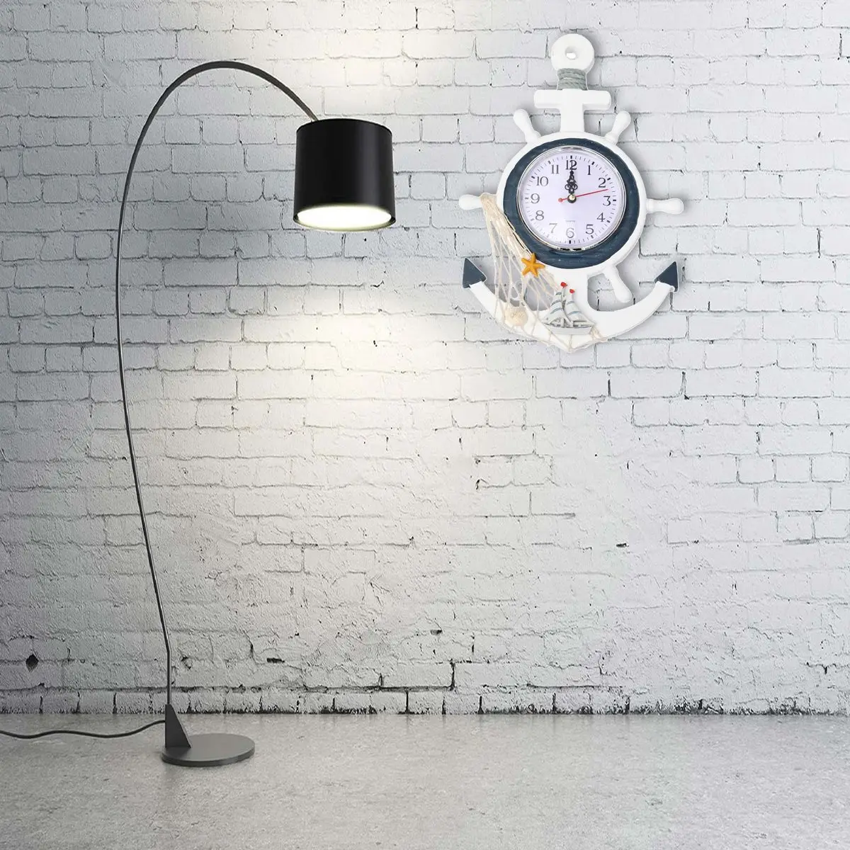 

Сине-белые настенные часы с якорем, креативные деревянные пластиковые декоративные часы в виде корабля для гостиной, спальни, в средиземноморском стиле