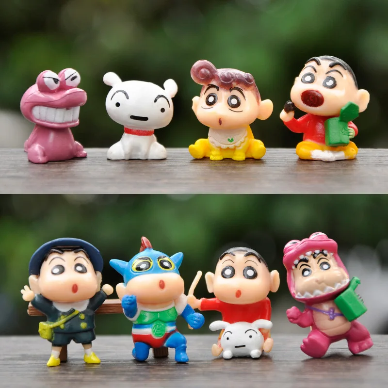 8 sztuk/zestaw Anime kredka Shin Chan figurka Nohara Shinnosuke Cosplay ładny Ornament lalka PVC zabawki-modele do kolekcjonowania prezent dla dzieci