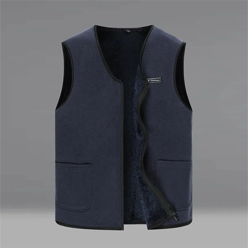 

Vest Men Jacket V Neck Pocket Zipper Warm Chaleco Hombre Autumn Winter Solid Color Sleeveless Waistcoat Casual Short Gilet