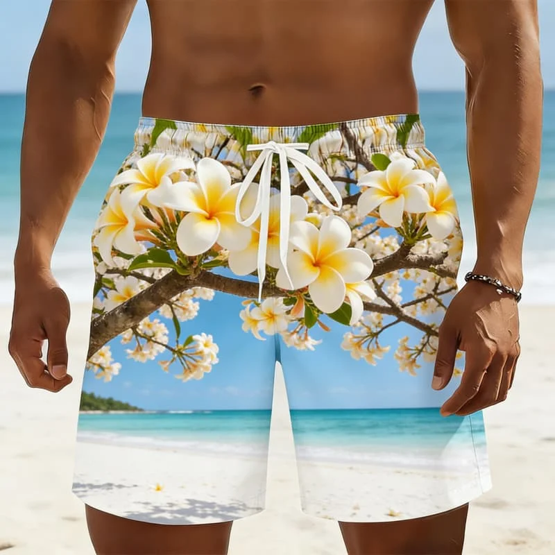 

Мужские шорты с тропическим принтом на фоне заката, модный летний стиль для отдыха на море, активного отдыха и повседневной носки