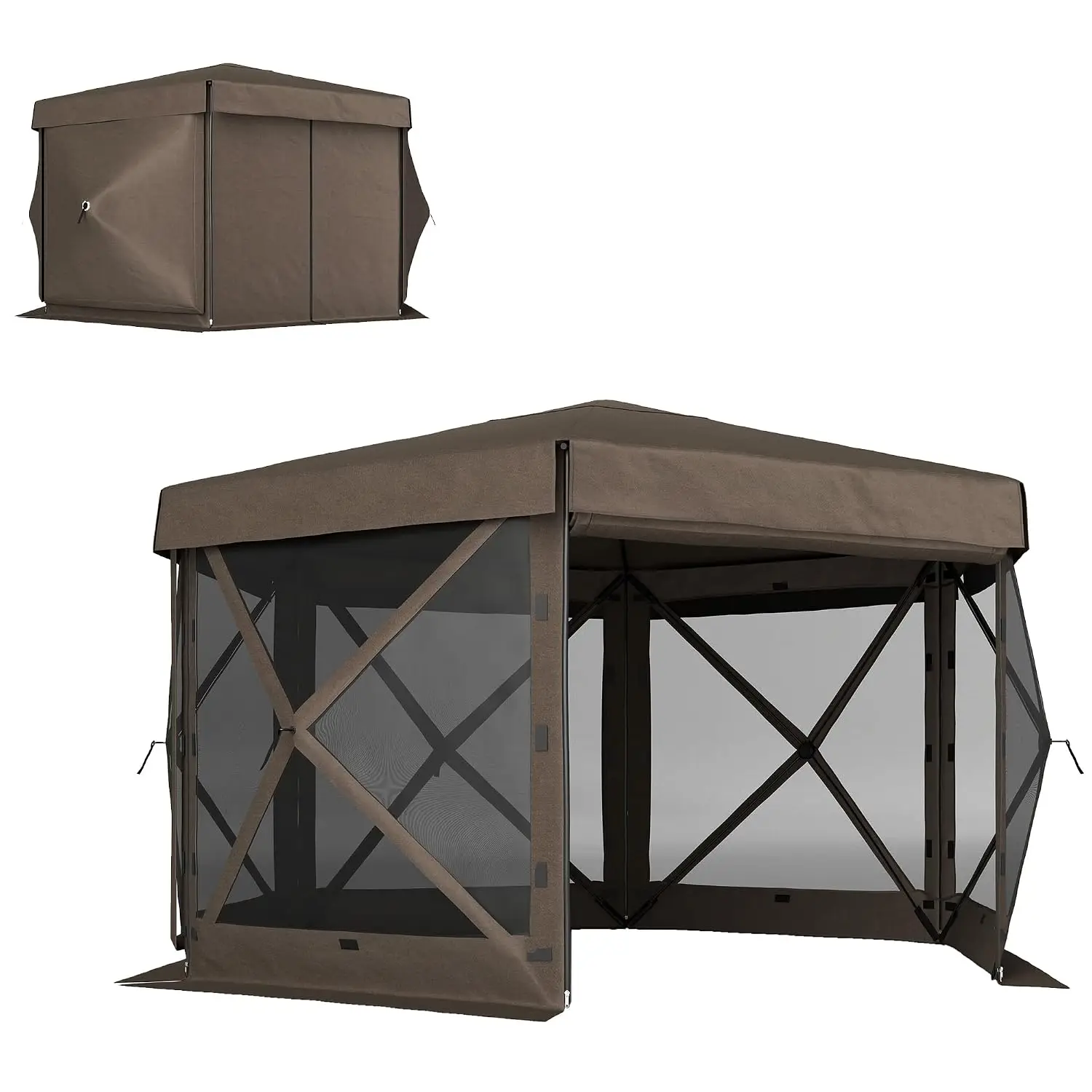 12' x 12' Hexagonal Pop Up Gazebo Tent Waterproof Brown, Customized