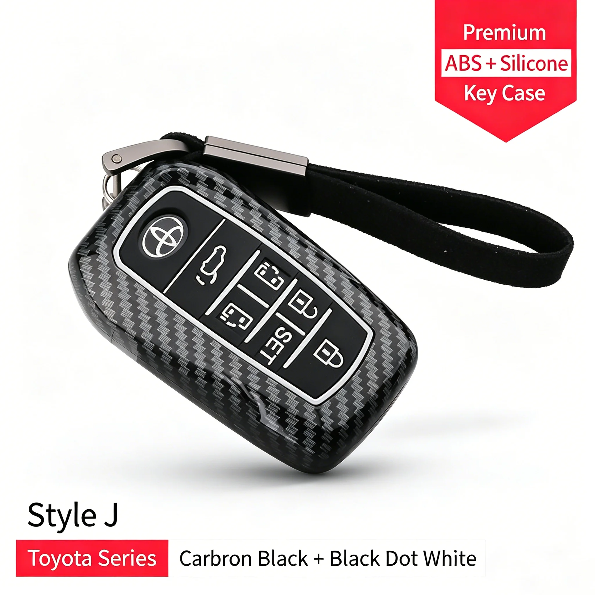 

Carbon Fiber Style Key Fob Cover for Toyota Camry Corolla RAV4 Highlander Prado Avalon - ABS+Silicone Smart Remote Key Case Prot