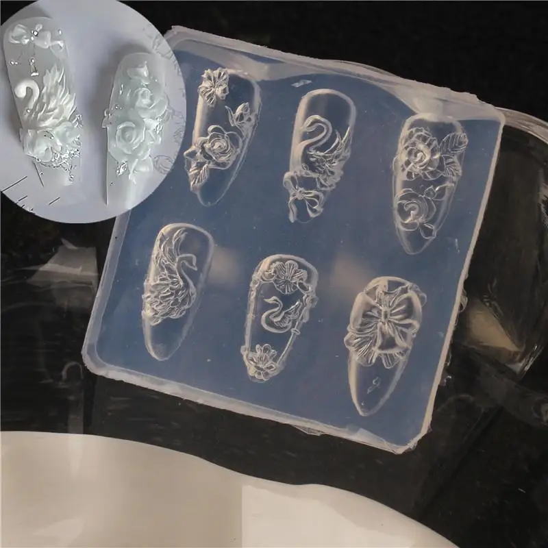 1 pz fiocco di pizzo fragola stampo in silicone 3D fai da te nail art decor cartone animato coniglio fiore stampo trasparente strumento di progettazione manicure