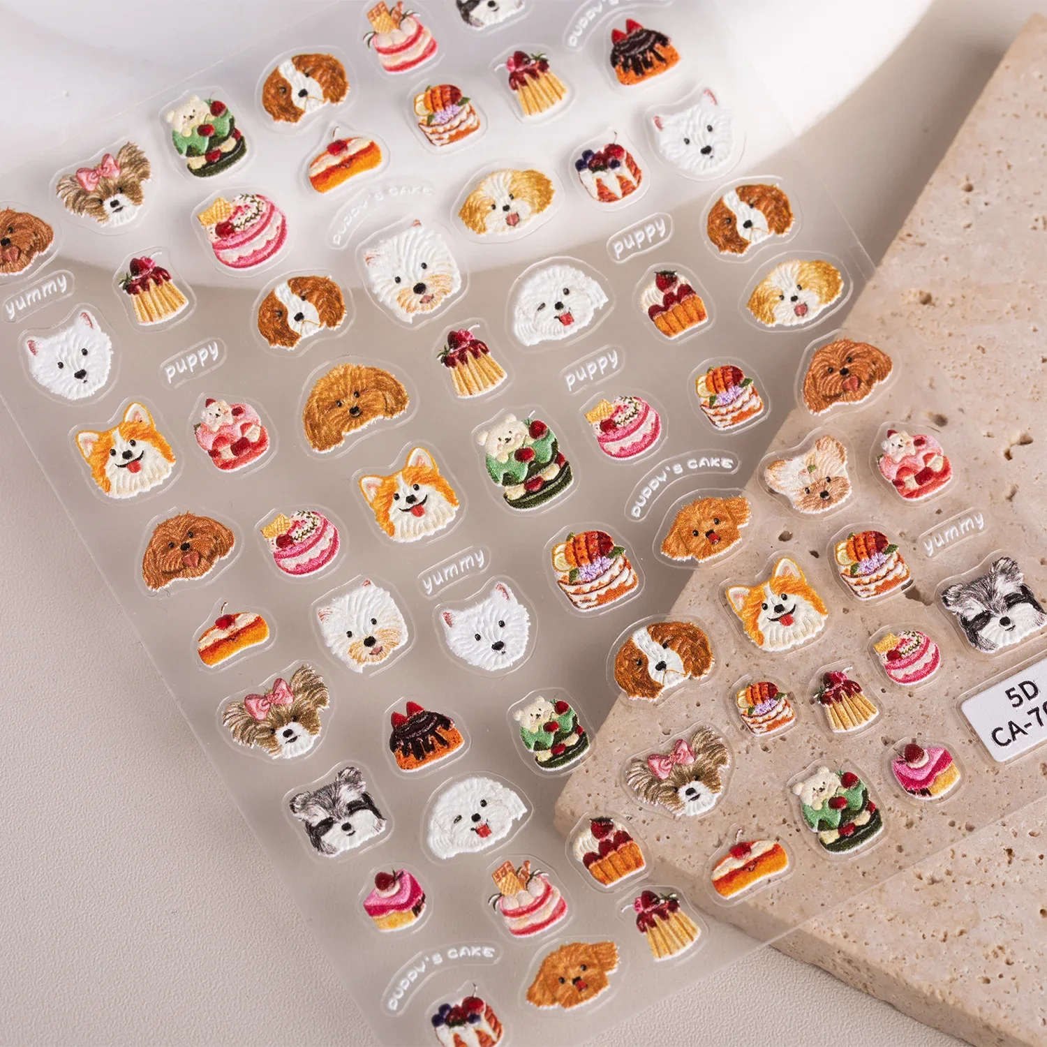 1 Set 5D Embossed Puppy Nail Stickers Teddy Border Collie Self Adhesive DIY Manicure Nail Art Decor Ornaments