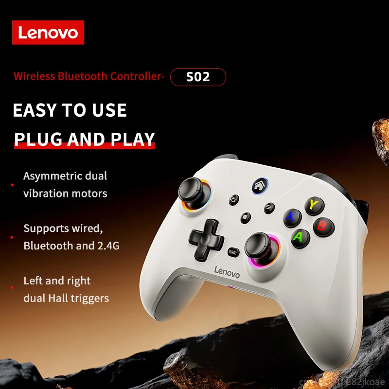 Lenovo S02 New Wireless Bluetooth Joypad For PlayStation PC/IOS/Android/TV Controller for Switch Joystick Gamepad Dual Vibration