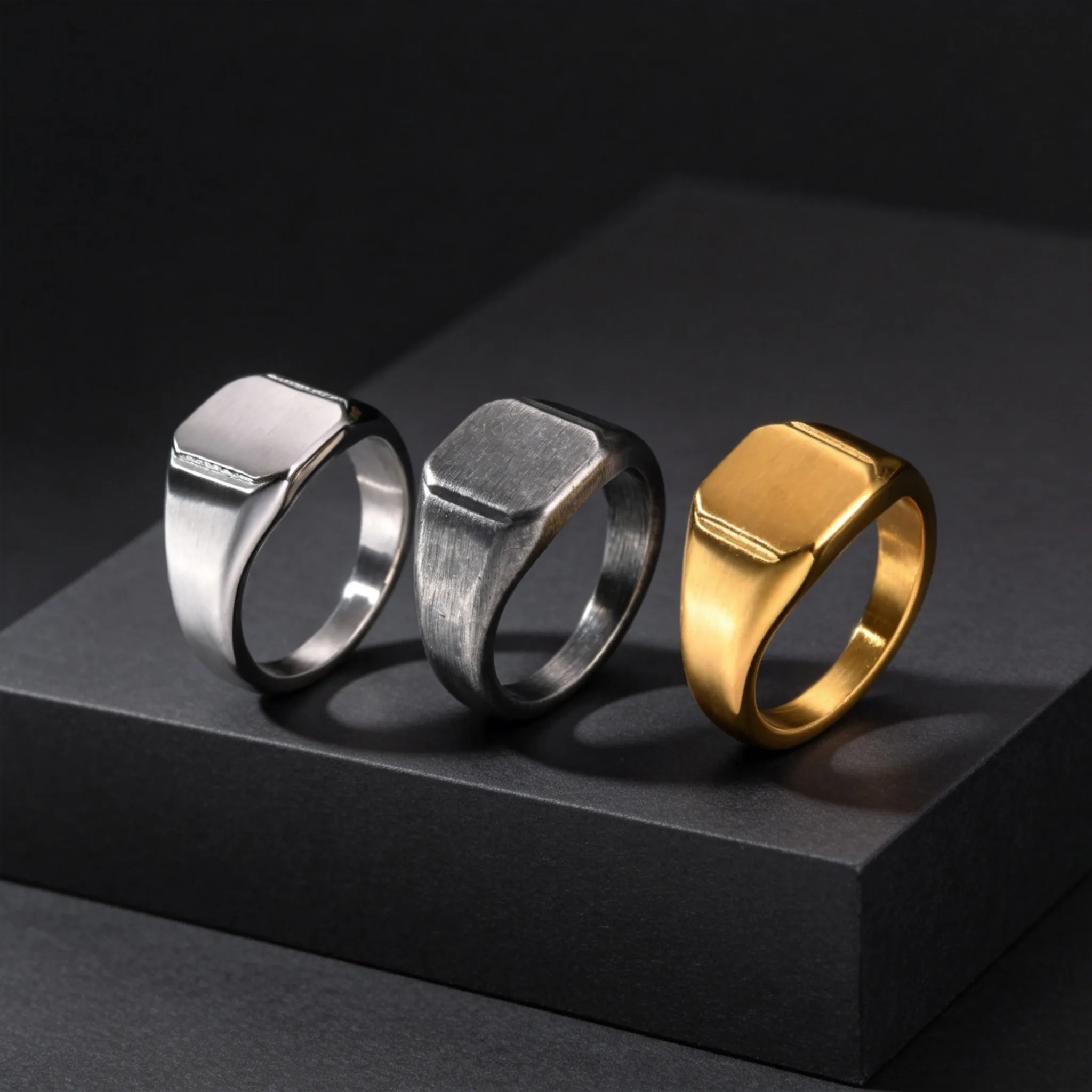 Retro Mode Quadratischer Siegelring für Herren, Graue Farbe Massiver Edelstahl-Daumenring, Einfacher Lässiger Schmuck Größe 7-12