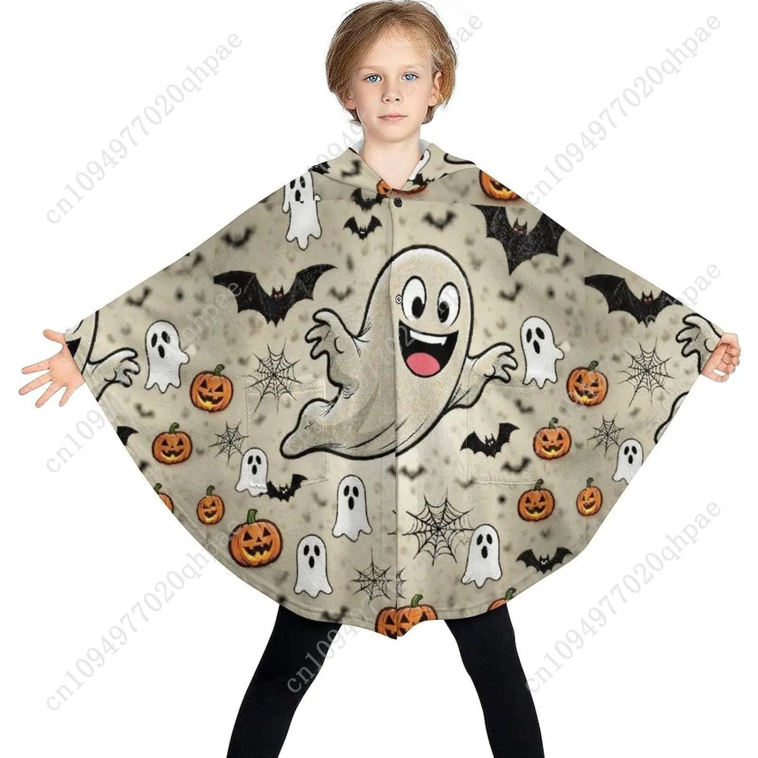 Pull de couverture en flanelle confortable, sweat à capuche surdimensionné avec toile d'araignée fantôme de citrouille d'halloween avec poches pour enfants et adolescents