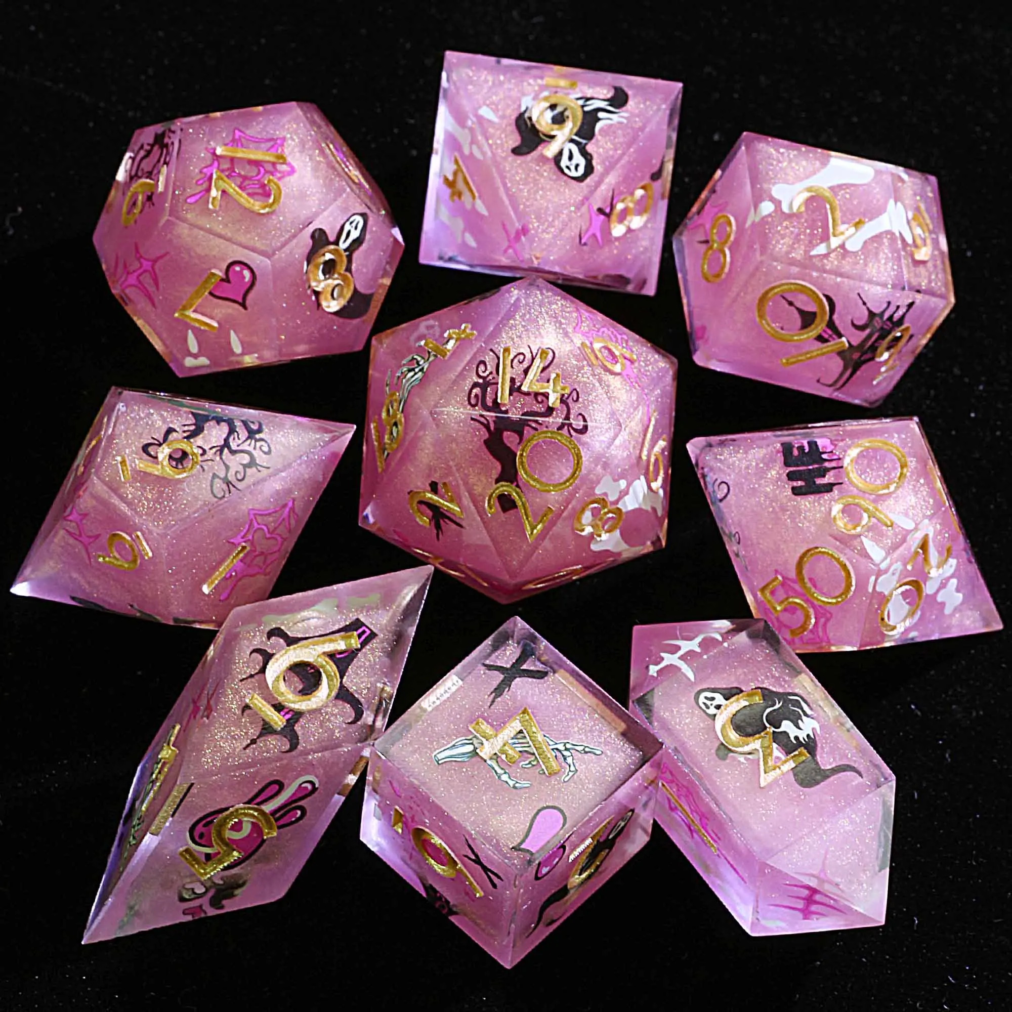 

Halloween 9 Polyhedral Resin Sets Dice D and D Pink Sugar Spook