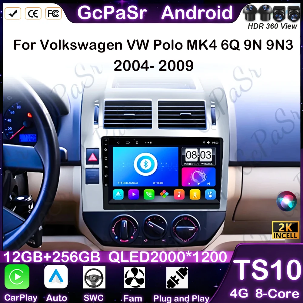 Android 16 Car Radio For Volkswagen VW Polo MK4 6Q 9N 9N3 2004- 2009 Multimedia Player Auto Stereo WiFi Navigation auto radio 4G