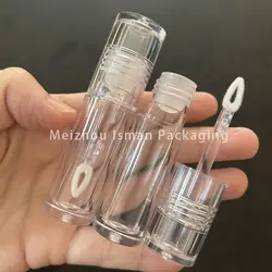 50Pcs all clear crystal lip gloss packaging refillable empty round lipgloss wand tubes with heart brush applicator 3ml