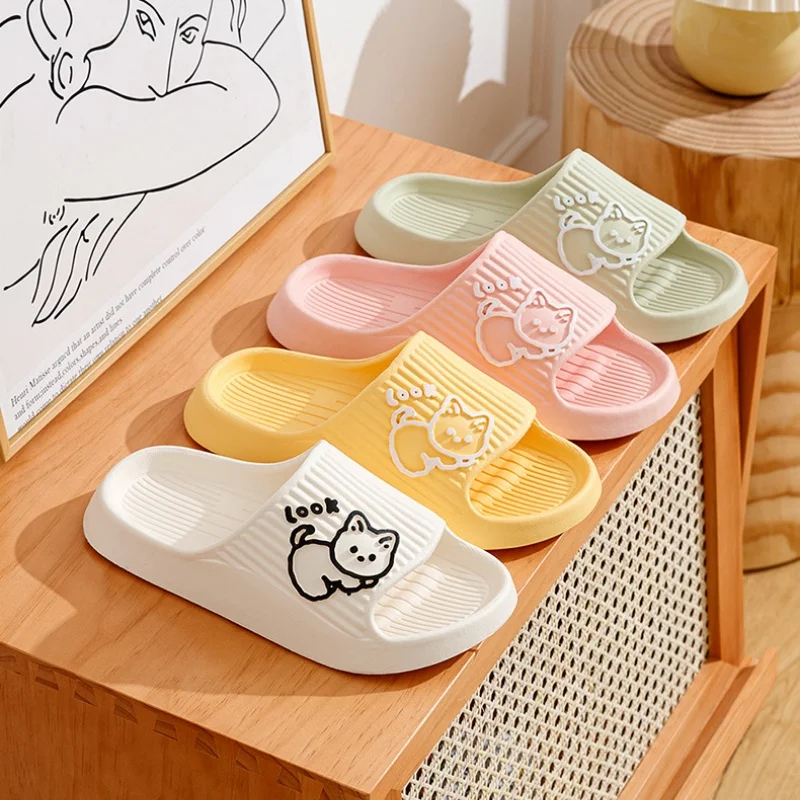 Summer Women Cute Animal EVA Slippers Men Indoor Bathroom Thick Platform Non-Slip Home Sabdals Couples Cat Cartoon Flip Flops image 2