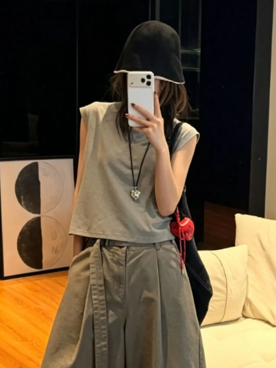 Loose Fit round Neck Sleeveless Red T-Shirt Korean Casual Style Basic Model Cool Feeling Vest Top Women's Summer Fashion