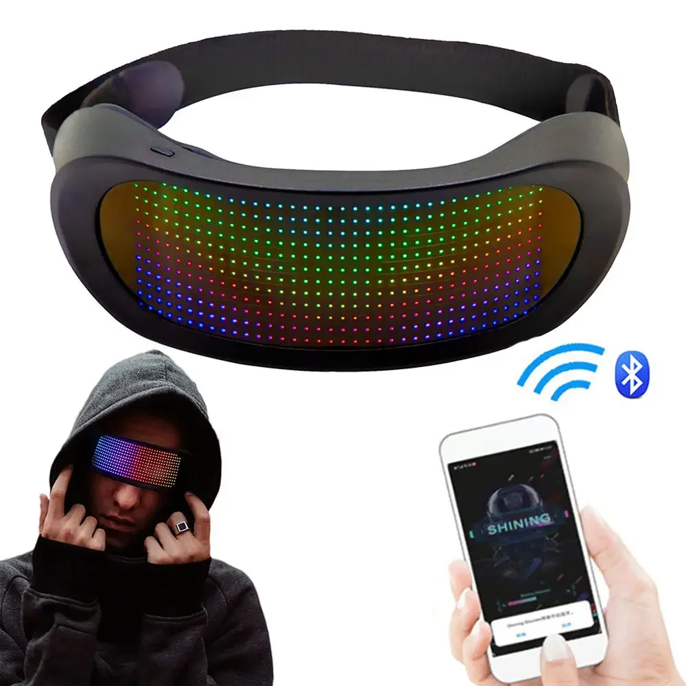 Shining Full-Color LED Glasses Bluetooth App Control Programmable Dynamic Luminous Light up Glasses for Raves Festivals Party