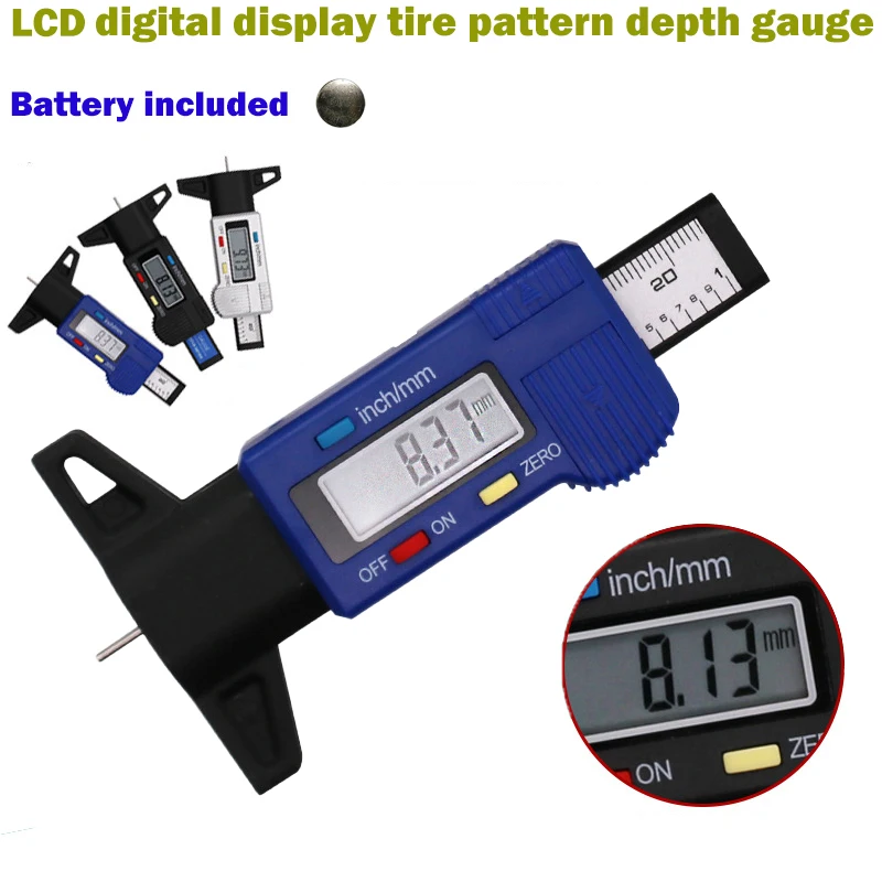 LCD Digital Display Tire Pattern Depth Gauge Battery Included Tire Monitoring System Caliper Depth Inspection Measurer Tools