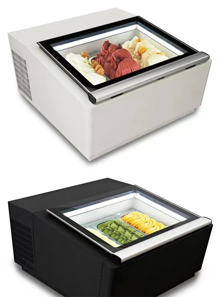 Desktop ice cream display cabinet, commercial handmade popsicle freezer, hovering small gelato ice cream cabinet