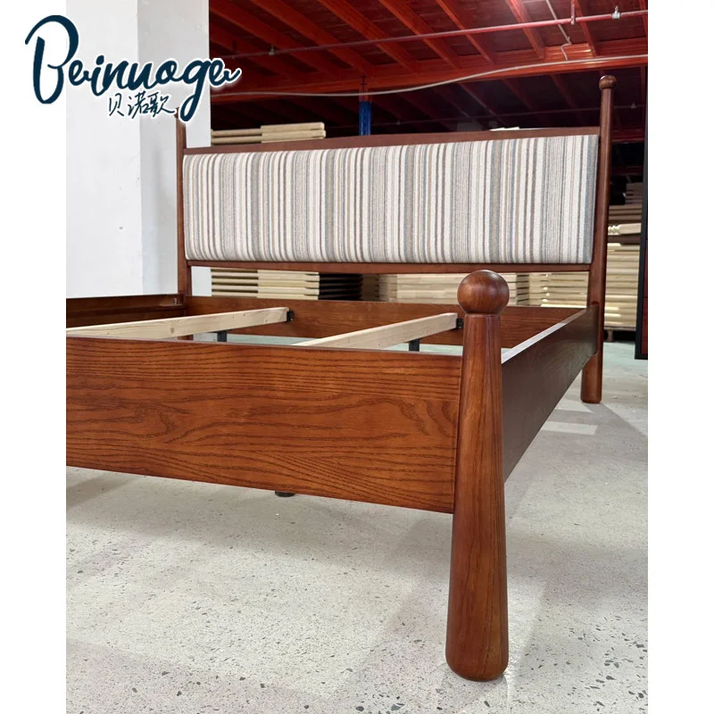 Medieval style red oak fabric soft bag removable and washable designer double solid wood bed master bed