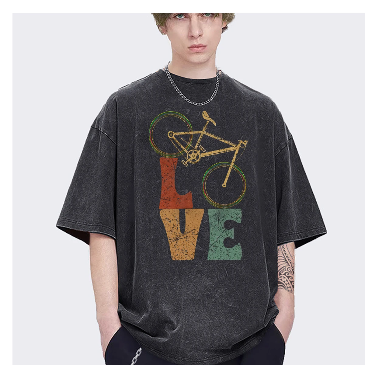 Streetwear Bicycle Cycling Road Love bicycle disassembly Oversized t shirt mens Womens Ins Fashion Casual Vintage Washed Cotton