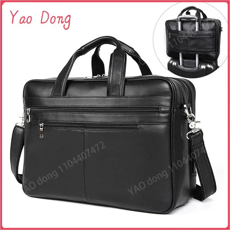 Yao Dong Men Business Briefcase Genuine Leather Fit 17 inch laptop handbag Large cow leather Daily Working shoulder bag for male