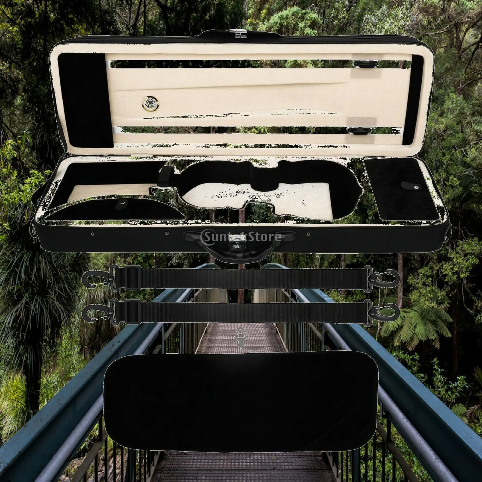 Lightweight 4/4 Violin Case with Black Oxford Exterior and Molded Interior for Two Bows and Essential Accessories