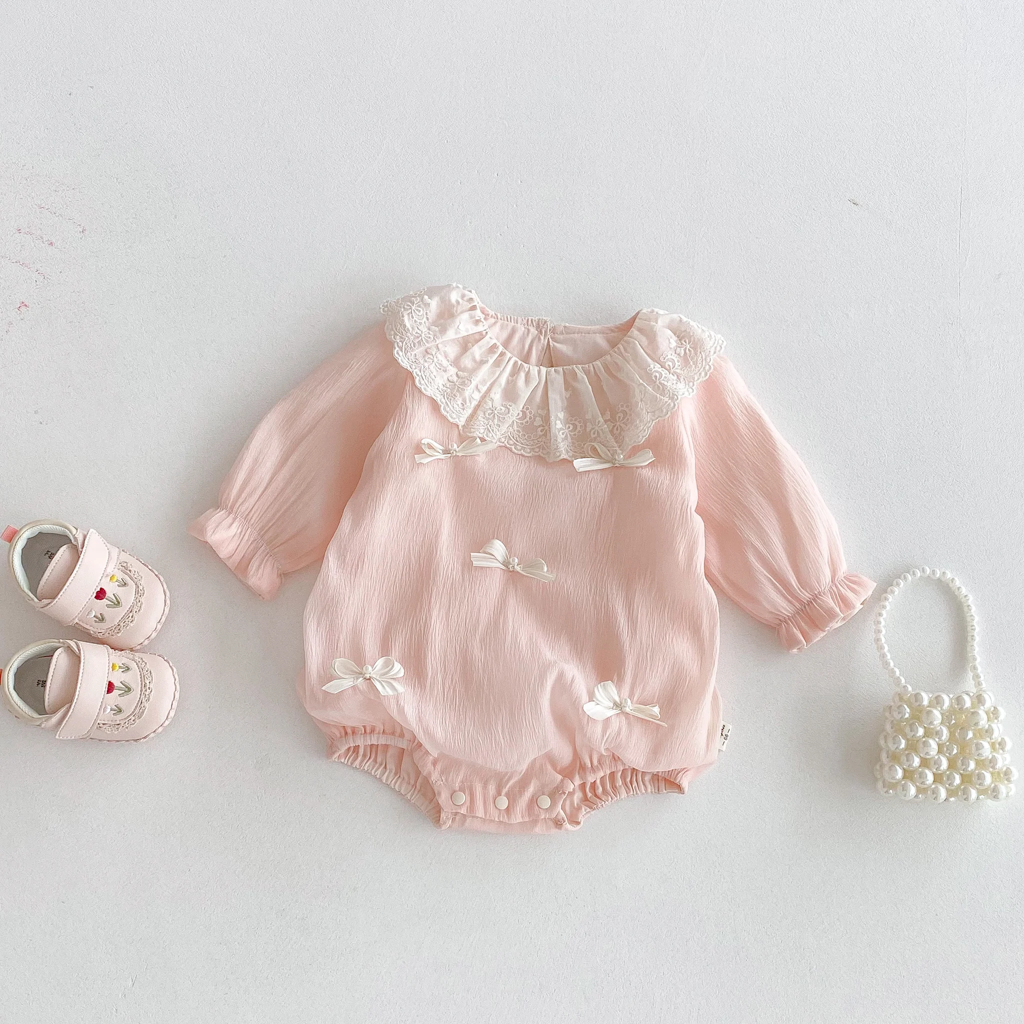 

Autumn baby girl pit Striped casual long pants set, bow print long-sleeved cardigan + flared long pants set