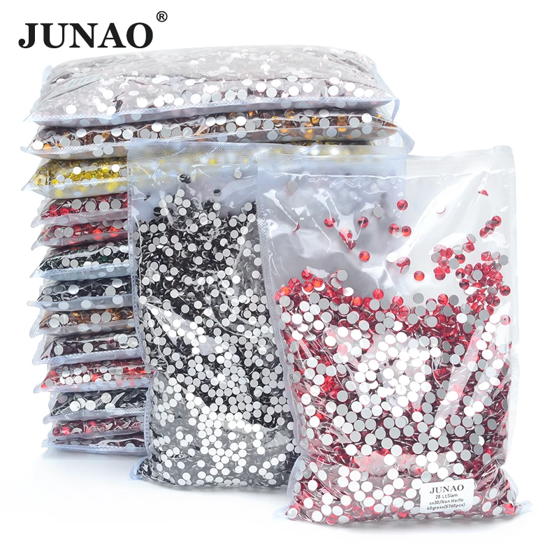 JUNAO Wholesale ss6 ss8 ss10 ss12 ss16 ss20 ss30 Lt.Siam Glass Flatback Rhinestone Non Hotfix Strass Gems Nail Art Accessories