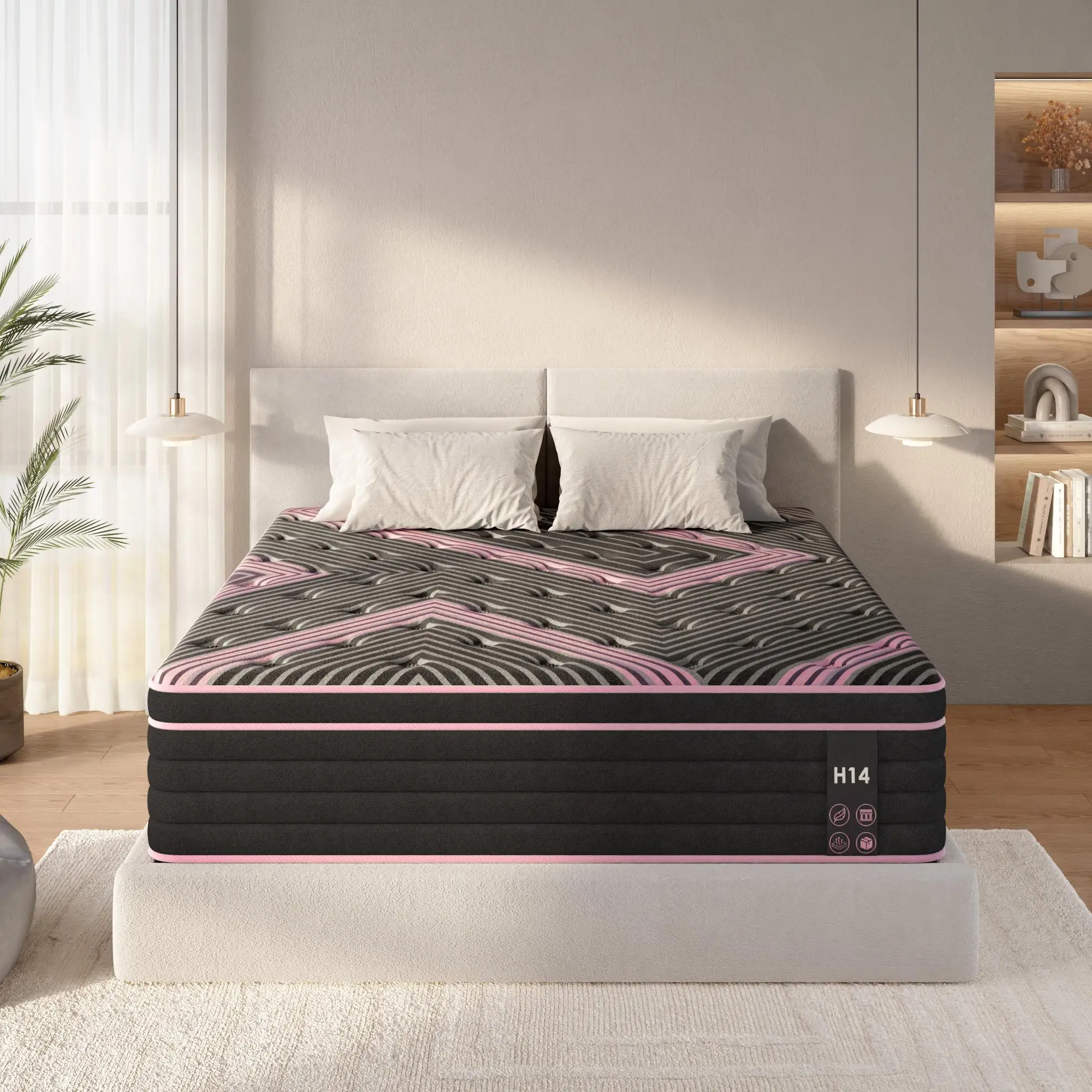 King Size Hybrid Mattress 10 Inch Thick with Pocketed Innerspring Coils and Memory Foam for Medium Firm Support
