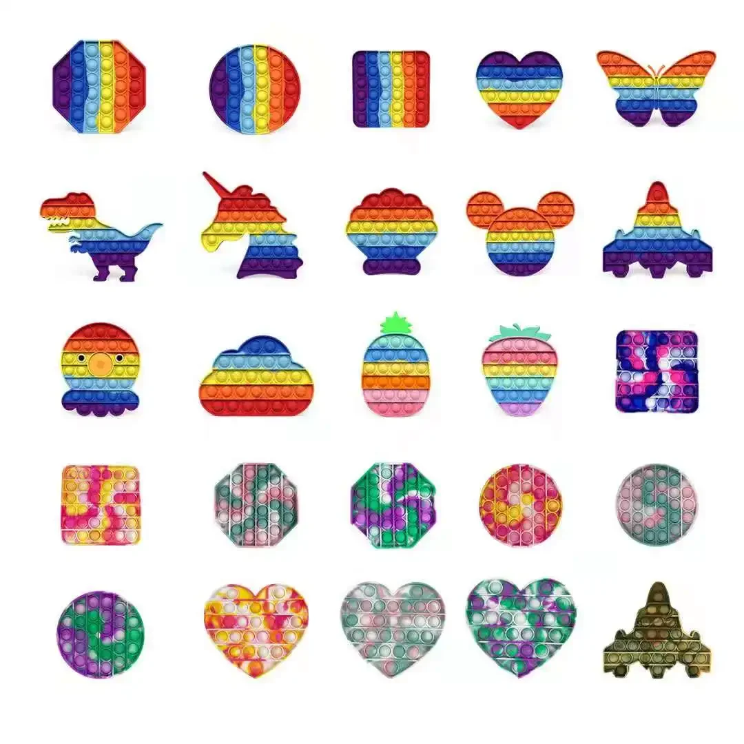 Jouet Pop Fidget Reliver Stress, arc-en-ciel, bulle de poussée, jouets anti-Stress pour adultes et enfants, jouet à fossettes simples pour soulager l'autisme