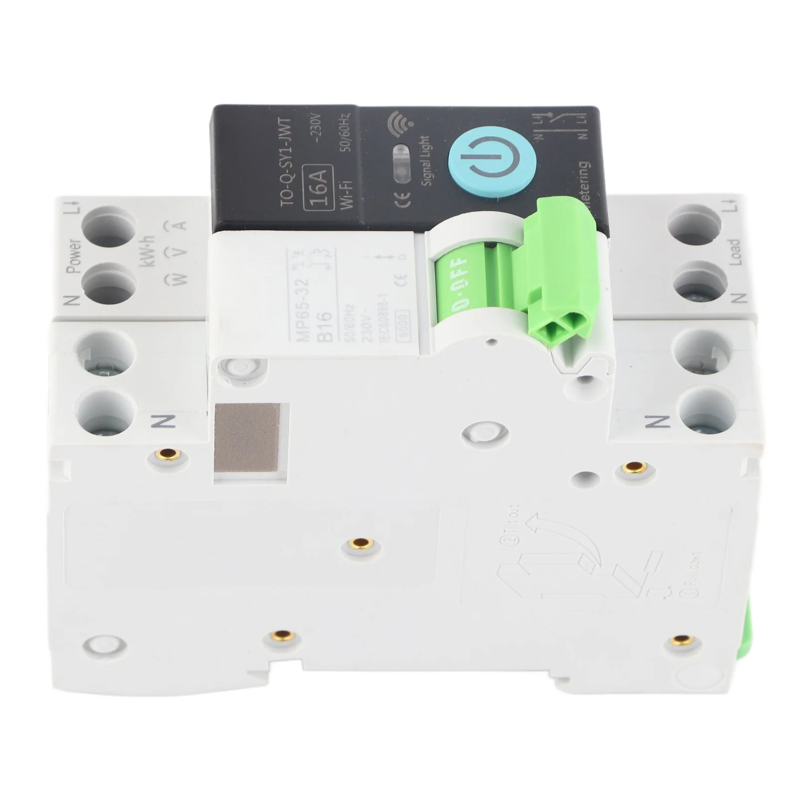 Smart WiFi Circuit Breaker 1P+N Remote Control Circuit Breaker 16A Flame Retardant Pa66 with Metering for Office Building