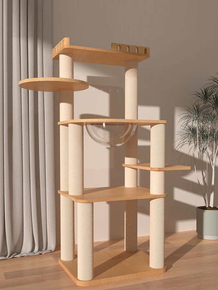 Cat Climbing Frame Solid Wood Large Space Cat Tree Villa Jumping Platform Toy Scratching Pillar