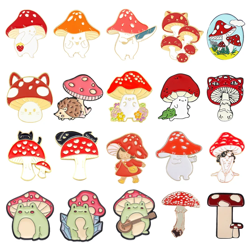 Fashion Botanical Badge Cartoon Red Mushroom Metal Enamel Brooch Creative Trendy Scholar Charm Lapel Backpack Jewelry Gift