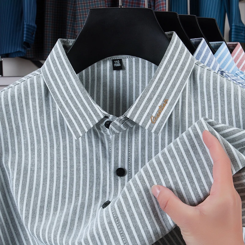 

Brand Design Men's Lapel Long Sleeve Shirt Spring Autumn New Striped Embroider Comfortable Fashion Business Versatile Menswear