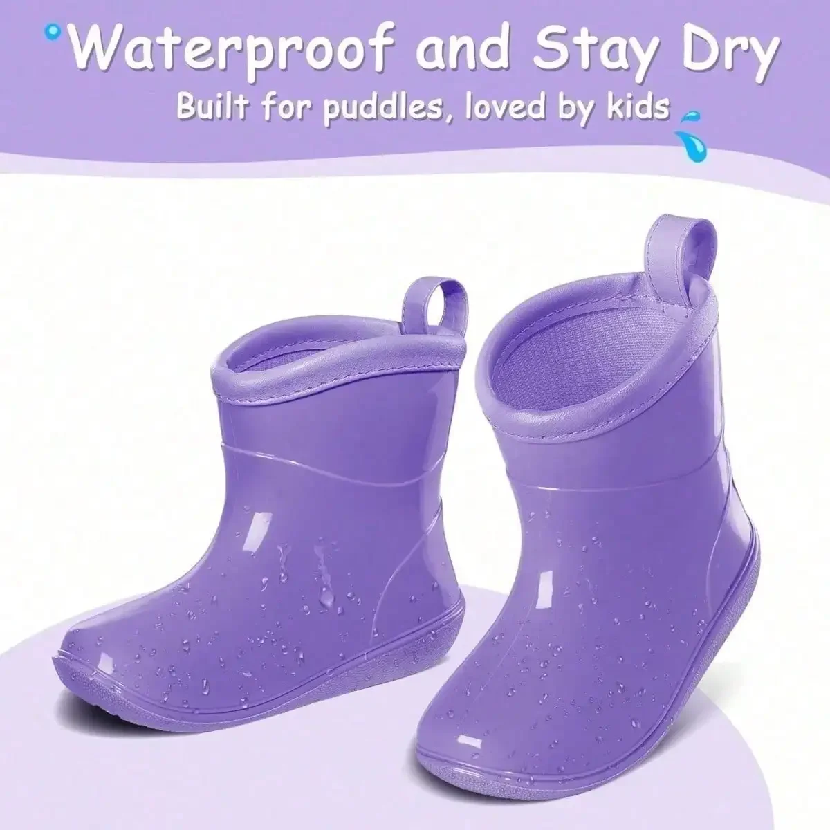 

Toddler Rain Boots Baby Easy-On Rain Shoes For Boys Girls Waterproof Lightweight Slip-On Outdoor Shoes