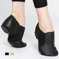 Zapatos de baile de Jazz de cuero genuino para niñas y mujeres, zapatillas de ballet con suela antideslizante, color negro bronceado, alta calidad para adultos