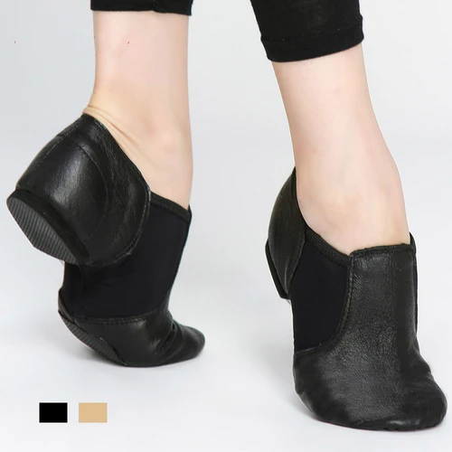 Zapatos de baile de Jazz de cuero genuino para niñas y mujeres, zapatillas de ballet con suela antideslizante, color negro bronceado, alta calidad para adultos
