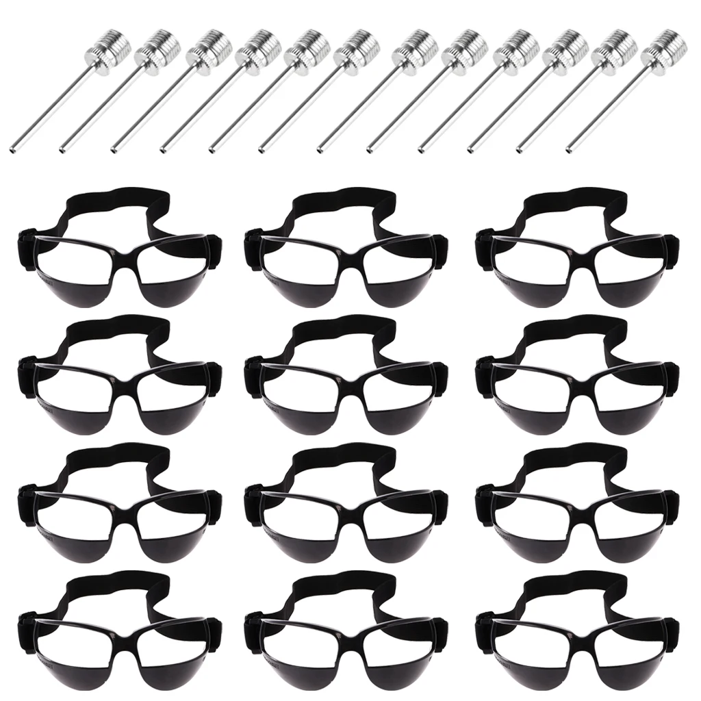 12pcs Basketball Dribble Goggles Sport Eyewear + 12pcs Pump Needle Inflator