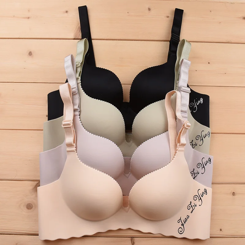 Thickened Bra Gathers 8cm Without Steel Ring, Adjustable Ultra Thick Small Chest, No Marks, Sexy Watermark Letters, One Piece