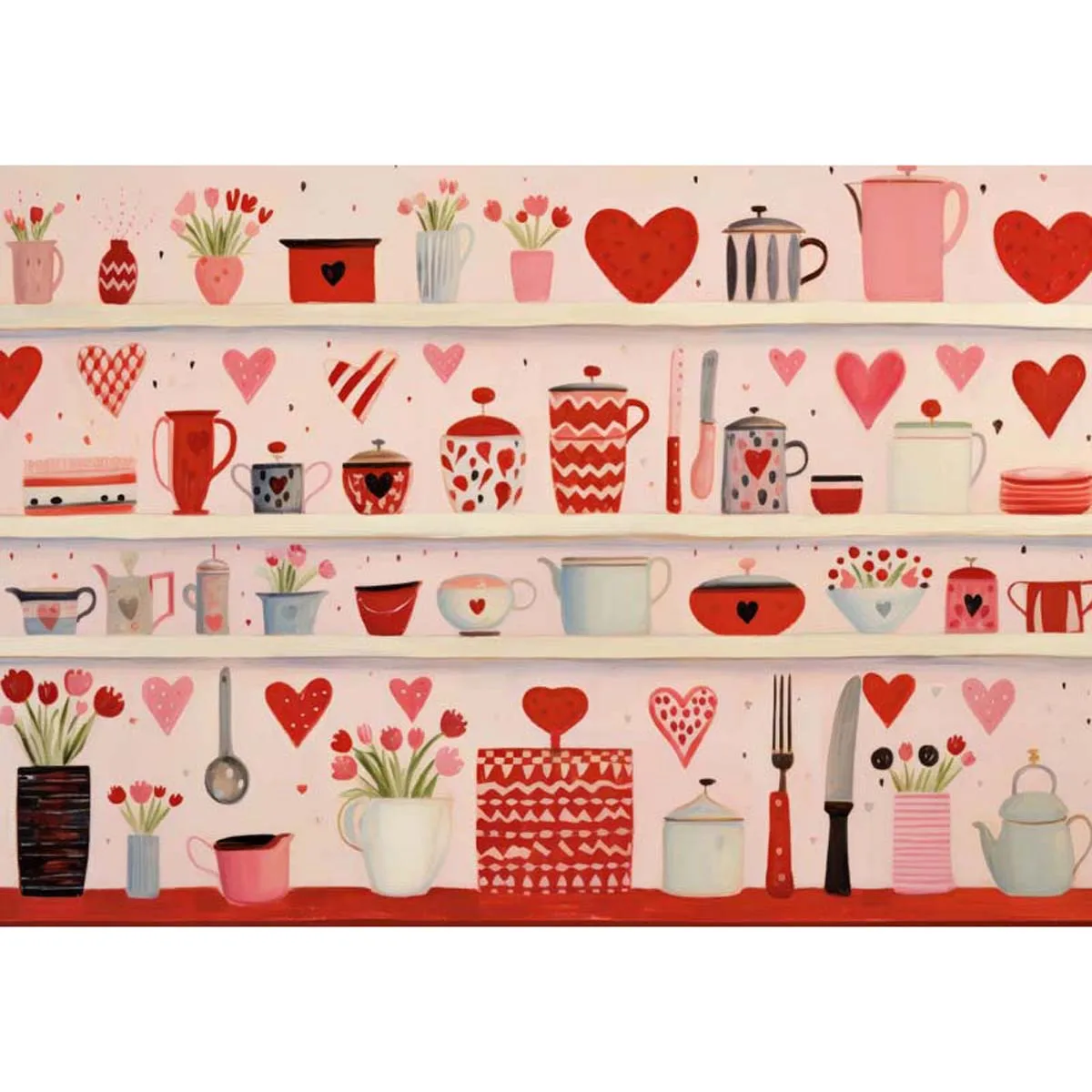 Allenjoy Watercolor Valentine's Day Kitchen Shelf Painting Backdrop