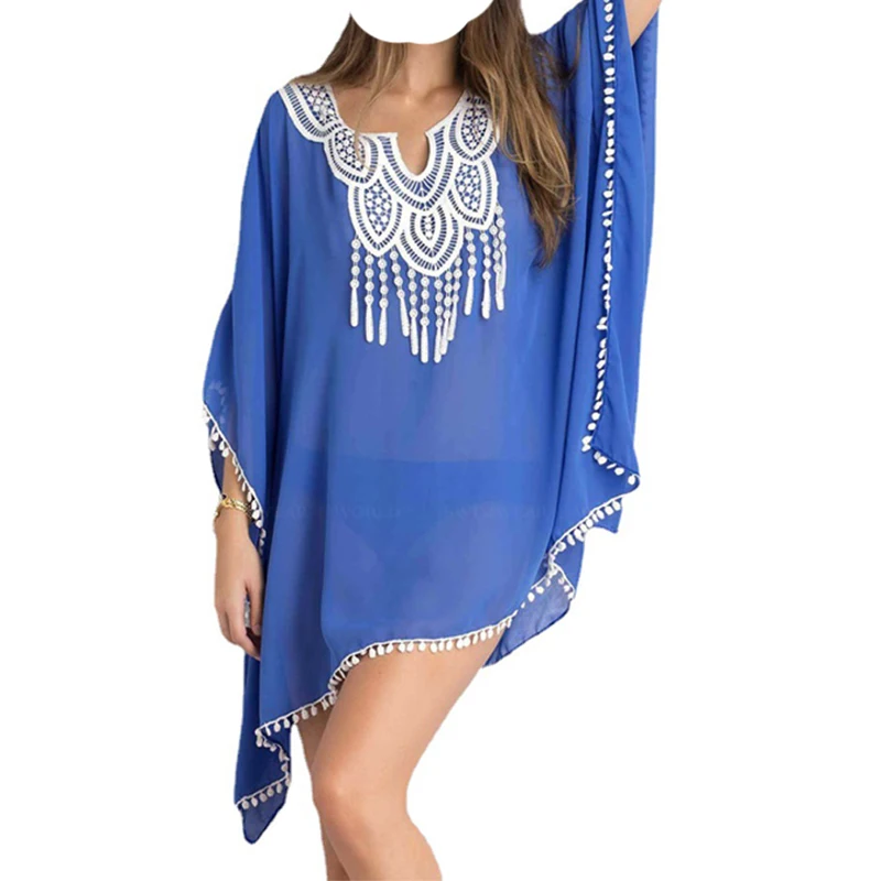 Robe de plage à manches longues, imprimé, cover-up, cardigan, kaftan, tunique, maillot de bain, été