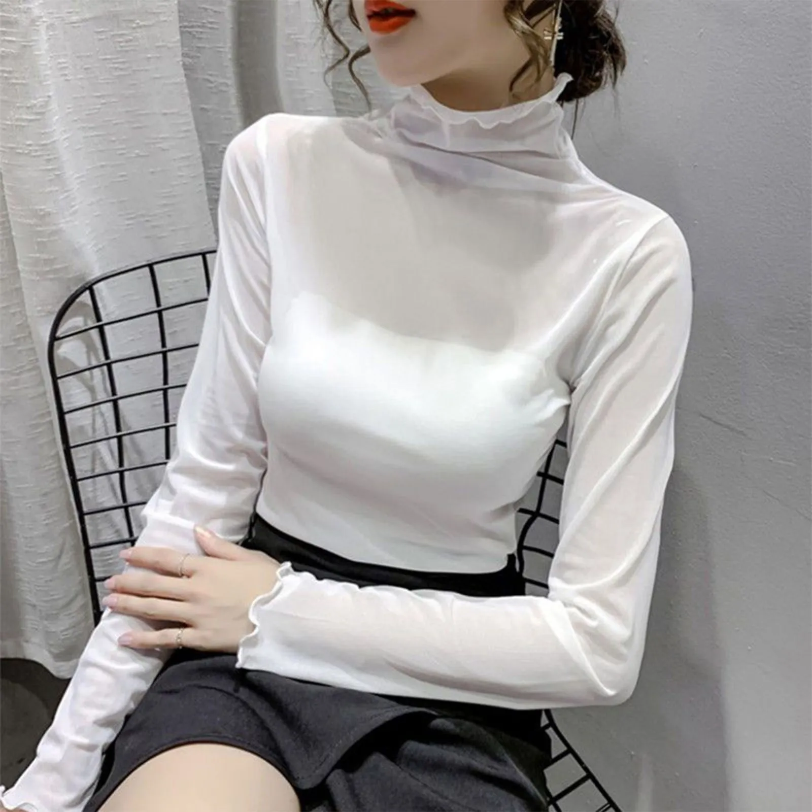 Women's High Neck Ultra-thin Breathable Comfortable And Fashionable Casual Office Long Sleeved Shirt 2024 New