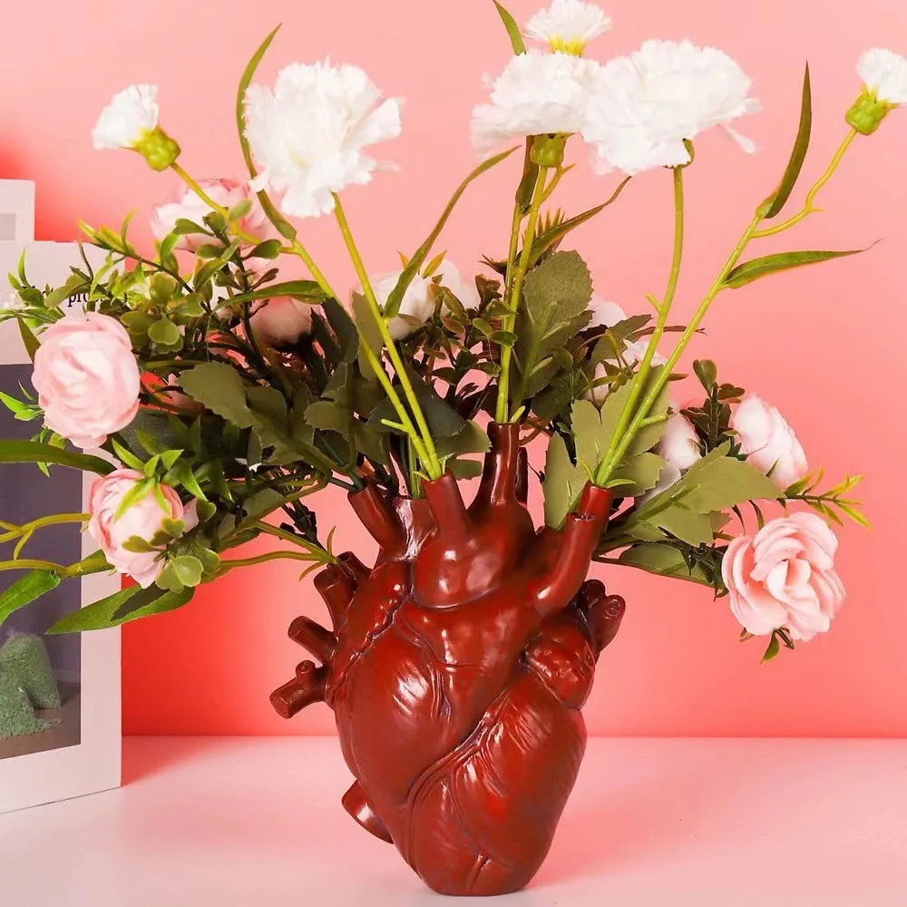 Heart-shaped Resin Vase For Flower Arrangement Creative Anatomical Heart Shaped Vase Nordic Style Flower Pot Table Decoration