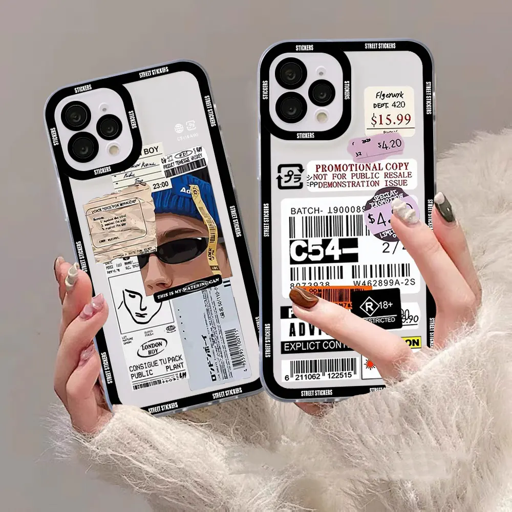 Current Retro Label Barcode Collage Stickers Case For Samsung A24 A81 A11 A10 A10S A05 A05S A04 A04S A03 A03S A02 M23 J7 Cover